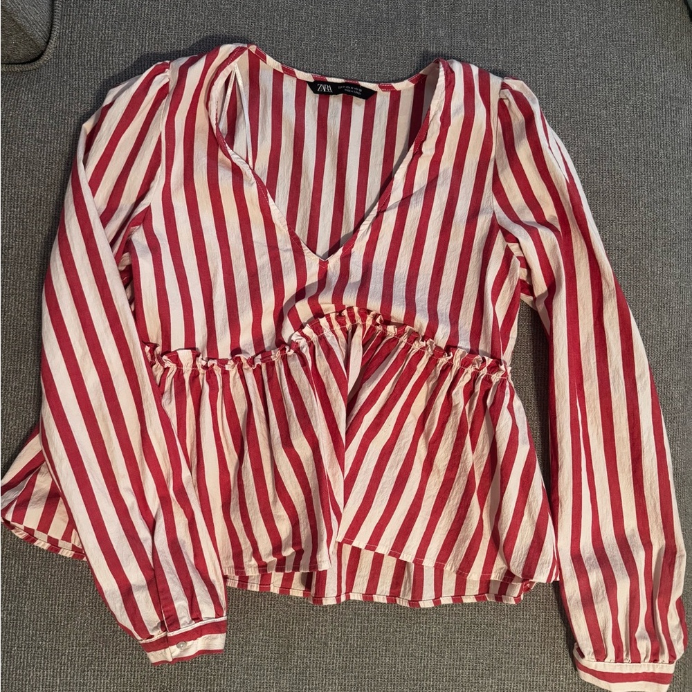 Zara Red and White Striped Blouse